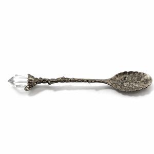 Vintage Silverplate Spoon w Crystal Handle Finial Floral Twig Design 4”